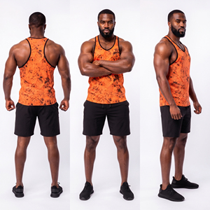 OEM Custom Tie-Dye Tank Top Men Sublimation Printed Gym Fitness <b>Singlet</b> Knitted O-Neck Workout Wear Men Gym Vest Top - Product Image 5
