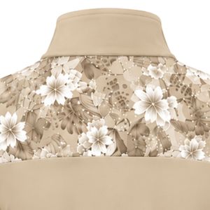 Camiseta Deportiva Beige para Mujer con Cierre de Cremallera, Panel Lateral Floral en la Manga, Manga Larga, para Running, Entrenamiento y Deportes - Product Image 6