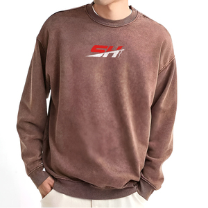 Sweat-shirts pour hommes en coton épais délavé à l'acide, style vintage, pull-overs unis, prix de gros en promotion - Product Image 1