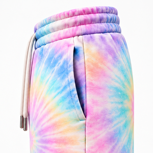<b>Mens</b> Tie Dye <b>Fleece</b> <b>Shorts</b> Textured Terry Style Embroidery Applique Elastic Waist Drawstring Side Pockets Wholesale OEM Supplier - Product Image 6
