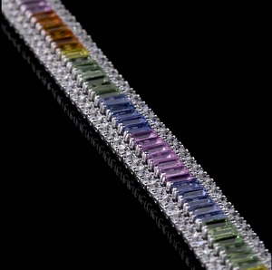 กำไลข้อมือเพชรเลี้ยงในห้องปฏิบัติการประดับพลอยแซฟไฟร์หลากสี ชุบทองคำแท้ 18K รับรองโดย IGI ของขวัญสุดหรูสำหรับงานแต่งงานและงานปาร์ตี้ - Product Image 5