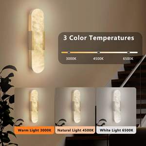 Applique murale moderne en marbre naturel de 19,7 pouces, ensemble d'appliques dorées pour salle de bain, salon, chambre à coucher, couloir, escalier, éclairage mural - Product Image 6