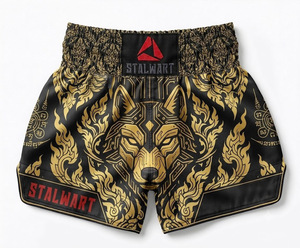 Shorts de boxe blancs et noirs STALWART IMPEX en satin de coton et polyester, écologiques, durables, à séchage rapide, haute élasticité, protecteurs - Product Image 6