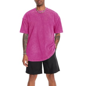 T-shirt Homme Oversize 100% Coton Délavé à l'Acide Violet Manches Courtes Col Rond Style Urbain Uni Vente en Gros 2026 ODM OEM - Product Image 4