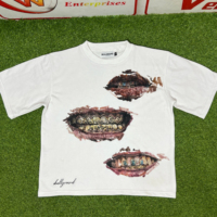 T-shirt Hip Hop personnalisé en molleton français vintage épais, 100% coton de haute qualité, style rétro, tissu décontracté, impression DTF