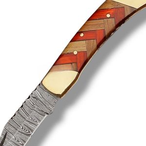 Couteaux pliants en acier de Damas avec étui en cuir, couteaux de poche portables EDC pour la chasse, le camping, la randonnée, la survie, les activités de plein air - Product Image 5