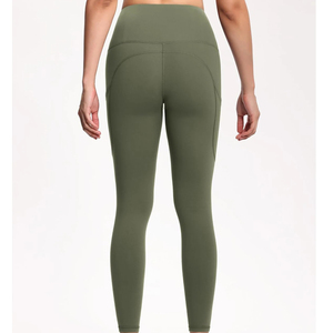 Leggings de sport pour femme taille haute sans couture, longueur intégrale, vert olive uni, extensibles, respirants et confortables - Product Image 2