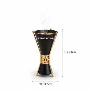 Quemador de incienso portátil vintage de hierro, estilo artístico, para incienso indio, estufa de aromaterapia, marco geométrico negro y dorado - Product Image 3