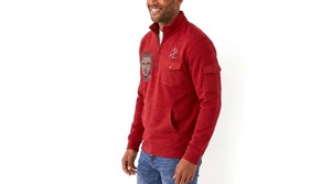 <b>Men</b> <b>Red</b> Quarter Zip Knitted <b>Sweatshirt</b> With Pocket And Logo Print Casual Autumn Wear <b>Men</b> Sweat Shirt - Product Image 3