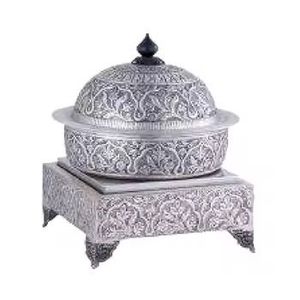 Modern Silver Sphere Casserole Premium Food Warmers Stainless Steel <b>Buffet</b> <b>Server</b> with Gold Arched Architectural Base - Product Image 1