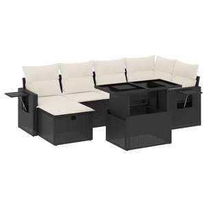 Conjunto de sofá de jardín de ratán blanco crema y negro con mesa para uso en exteriores, 6 plazas, diseño contemporáneo - Product Image 2