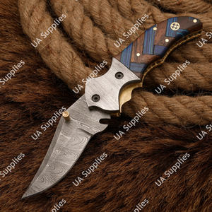 Couteau de poche pliant artisanal DIY en acier Damas, manche en bois de luxe, lame ultra-affûtée, couteau tactique de chasse, étui en cuir, liner OEM - Product Image 2