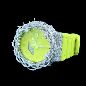 Reloj de Pulsera Digital Personalizado con Esfera Amarilla y Correa con Diseño de Bisel de Espinas de Diamantes para Hombre y Mujer - Product Image 5