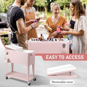 Frigo Portatile Rosa da 80QT con Ruote per Patio - Design Unico per Intrattenimento all'Aperto - Product Image 5