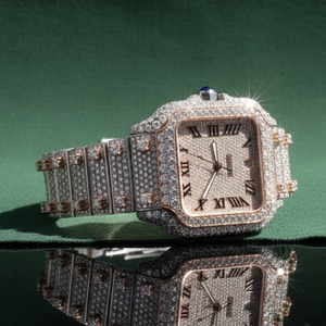 Montre automatique mécanique pour homme en acier inoxydable rose or bicolore, style luxe moderne, chiffres romains carrés, tendance hip-hop - Product Image 3