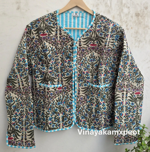 Chaqueta Acolchada Reversible con Estampado Floral y Bolsillos Bordados para Mujer, Estilo Flock Print, Transpirable, Ecológica, de Algodón Suave - Product Image 1