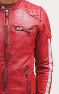 Blouson aviateur en cuir rouge pour homme, veste de moto en cuir véritable, grande taille, sur mesure - Product Image 5
