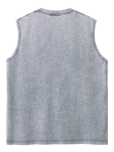 Men's Gray Sleeveless Tank Top Set Crew Neck Knitted Cotton Breathable Casual Summer Striped Vintage 200g Customizable Digital - Product Image 2