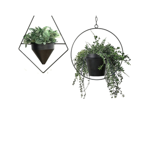 Wholesale Matte Black Iron Hanging Flower <b>Pots</b> Modern Metal Planter Set For Living Room Office And Outdoor Balcony Home Decor - Product Image 1