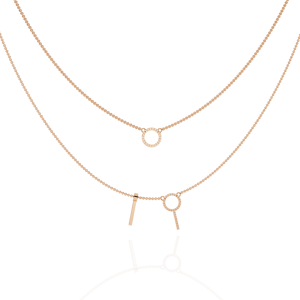 Collar con colgante circular y barra en forma de Lariat con diamantes sintéticos de laboratorio en oro rosa de 10K, 14K, 18K - Product Image 4