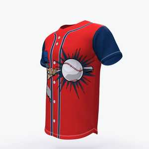 Camiseta de Béisbol para Hombre, Manga Corta, Roja y Azul, Estampado de Dibujos Animados, Cierre de Botones, Poliéster, Corte Regular, Ropa Deportiva para Todas las Temporadas - Product Image 5