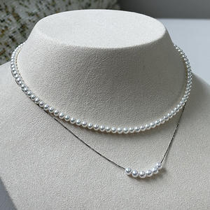 Collar de Perlas Redondas de Agua Dulce Akoya Naturales de Zhuji de 4-5 mm, Súper Brillantes, Cadena de Plata Pura 'Smile Chain' - Product Image 2