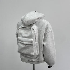 Men's Casual Zipper Drop Shoulder <b>Black</b> Hooded Sweatshirt <b>Backpack</b> Pocket Regular Fit French Terry Winter Breathable - Product Image 1