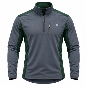 Camisetas Personalizadas para Senderismo con Cierre de Cremallera Parcial y de Media Cremallera |   Verde Grisáceo Seis Variaciones de Color |   Ropa de Senderismo | - Product Image 1