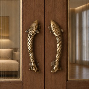 Poignée de porte décorative en laiton SHUBHAM, motif écailles de poisson, accessoire de mobilier vintage pour entrée de maison - Product Image 2