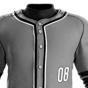 Conjunto de camiseta de béisbol personalizada para hombre, color gris, negro, manga tres cuartos, número bordado 08, ajuste regular, para todas las estaciones, talla para adultos - Product Image 6