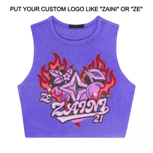240 GSM Premium Cotton Jersey for Women Slim Fit Crop <b>Top</b> T-Shirt Sleeveless Graphic DTF Print Custom Digital 3D Embroidery - Product Image 1