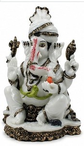White Marble Ganesha <b>Statue</b> Polished <b>Religious</b> Traditional Diwali Tabletop Figure Home Decor - Product Image 5