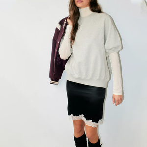 Sweat-shirt ample à col rond pour femme, en coton tricoté, couleur unie, respirant, à manches bouffantes, idéal pour l'automne - Product Image 1