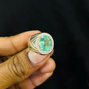 Lab Grown Green <b>Emerald</b> Gemstone <b>Ring</b> 925 Sterling <b>Silver</b> Handmade Man <b>Ring</b> - Product Image 1
