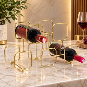 Support à vin carré emboîtable avec capacité pour 8 bouteilles, en métal argenté, support géométrique pour le rangement sur comptoir de bar à domicile ou de restaurant - Product Image 4