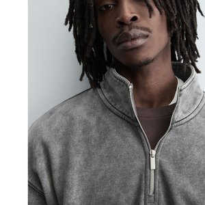 Men's Women's Oversized Half Zip Sweatshirt <b>Mock</b> <b>Neck</b> Plain Cotton Casual Streetwear <b>Top</b> Acid Wash - Product Image 4