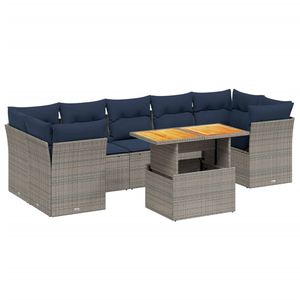 Set di divani da giardino in polyrattan grigio da 8 pezzi con cuscini, mobili da esterno resistenti - Product Image 2
