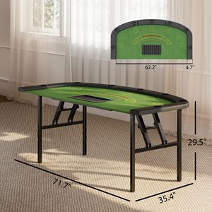 Mesa de Póker Plegable Verde de 72 Pulgadas con Portavasos, Mesa de Casino Portátil para Blackjack para 8 Jugadores, para Jugar al Mahjong - Product Image 3