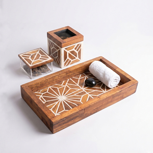 Ensemble d'encensoirs en bois exquis avec incrustation de os et design géométrique. Décoration d'intérieur arabe de haute qualité et diffuseur d'aromathérapie - Product Image 5