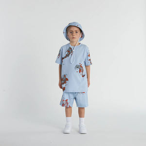 Conjuntos de ropa de verano para niños, camiseta y pantalones cortos + gorra, conjunto de dos piezas, camiseta infantil con pantalones cortos de baloncesto a juego - Product Image 6