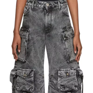 Jean cargo ample multi-poches pour homme, coupe vintage délavée, jambe large - Product Image 2