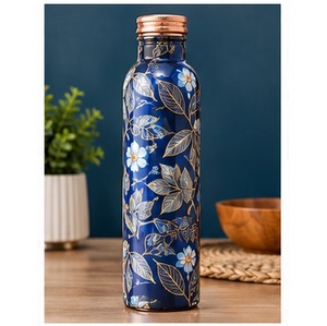Traditional Floral Lotus Printed <b>Metal</b> <b>Water</b> <b>Bottle</b> Portable Travel Drinkware with Copper Lid - Product Image 5