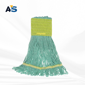 A&S Heavy Duty Aqua Green Cotton <b>Mop</b> Head with 5" Lime Green Head Band Loop End - Product Image 3