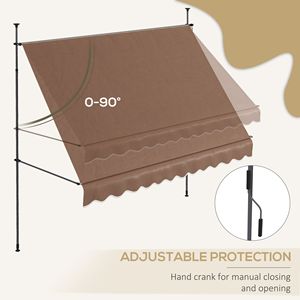 Tenda da Sole Retrattile Manuale 3x1,2m Resistente ai Raggi UV, Senza Viti, per Finestra o Porta, Colore Caffè - Product Image 5