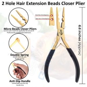 Stainless Steel Gold Hair Extension Tools Kit with 2 Hole Micro <b>Beads</b> Closer Plier Micro <b>Bead</b> Opener Plier Loop Hook Hair Grippe - Product Image 3