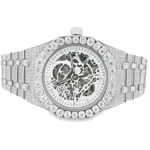 Reloj de lujo unisex de acero inoxidable con diamantes, caja tonneau, movimiento mecánico, esfera analógica, cierre desplegable, 44 mm - Product Image 4
