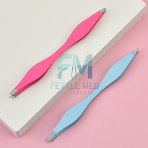 Pinzas ESD Profesionales de Acero Inoxidable con Punta Inclinada (Reutilizables) con Logotipo Personalizable, Modelo Moderno FMI-438 para Cejas - Product Image 2