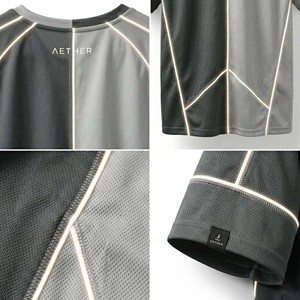 High Quality Custom <b>Reflective</b> Piping Running Shirt Men's Breathable Mesh Quick Dry Split Color Half and Half Gym <b>Top</b> OEM Sports - Product Image 6