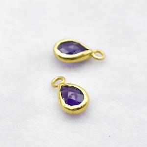 Natural Amethyst Pear Pendant Gold Plated Bezel <b>Set</b> Charm Birthstone Earring Wholesale Jewelry Connector Sold Per <b>Pc</b> - Product Image 6