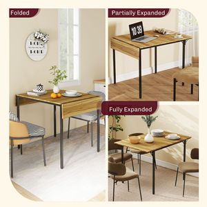 Industrial Drop Leaf Dining <b>Table</b> Expandable and Extendable <b>for</b> <b>2</b> to 4 People Walnut <b>Kitchen</b> <b>Table</b> <b>for</b> <b>Small</b> Spaces - Product Image 4